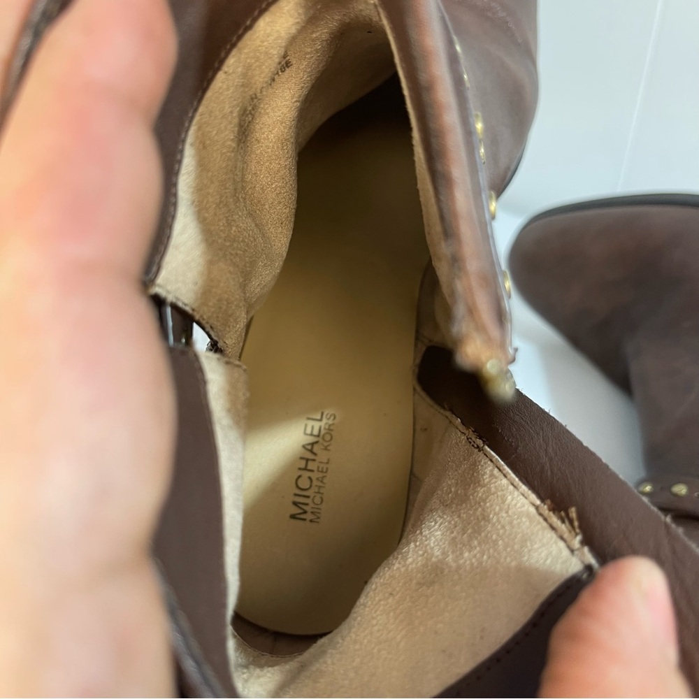 Michael Kors Brown Leather Ankle Boots with Gold Studs Buckle details 11 Western - Picture 9 of 10